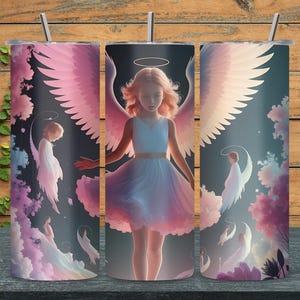 Heavenly Angel Art Print - Pink Wings Fantasy Wall Decor | Ethereal Girl Angel Poster | Celestial Dream Nursery or Bedroom Gift