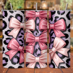 Wrap beker met roze coquettestrik: glitterluipaard, png (digitale download)