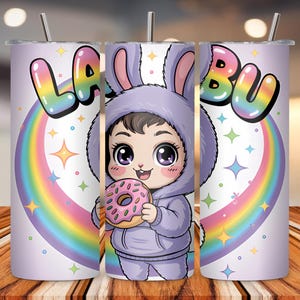 Pink Labubu 20oz Tumbler Wrap PNG | Cute Cartoon Character Skinny Tumbler Sublimation | Straight & Tapered Digital Download