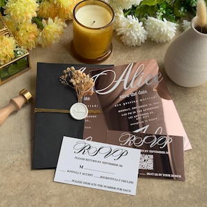 Rose Gold Acrylic Wedding Invitation Set: Elegant QR Code RSVP