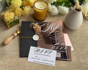 Rose Gold Acrylic Wedding Invitation Set: Elegant QR Code RSVP