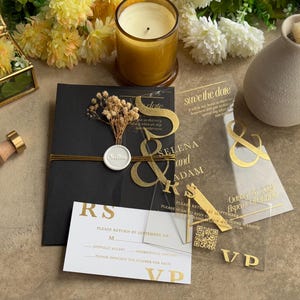 Luxury Wedding Invitations Gold Foil Printed, Clear Acrylic Invitation Quinceanera, Wedding Envelopes, Custom Invites Set