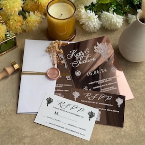 Rose Gold Acrylic Wedding Invitation Suite: Modern QR Code RSVP