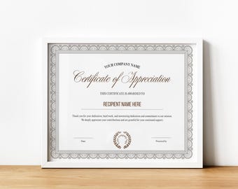 Certificate Of Appreciation Template, Employee Recognition, Appreciation Award, Modern Certificate, Employee Certificate, Customizable Award