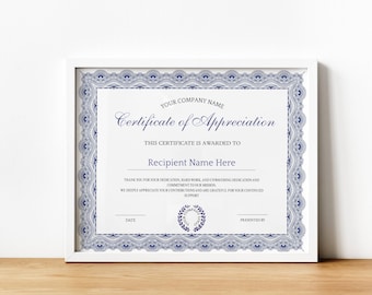 Certificate Of Appreciation Template, Employee Recognition, Appreciation Award, Modern Certificate, Employee Certificate, Customizable Award