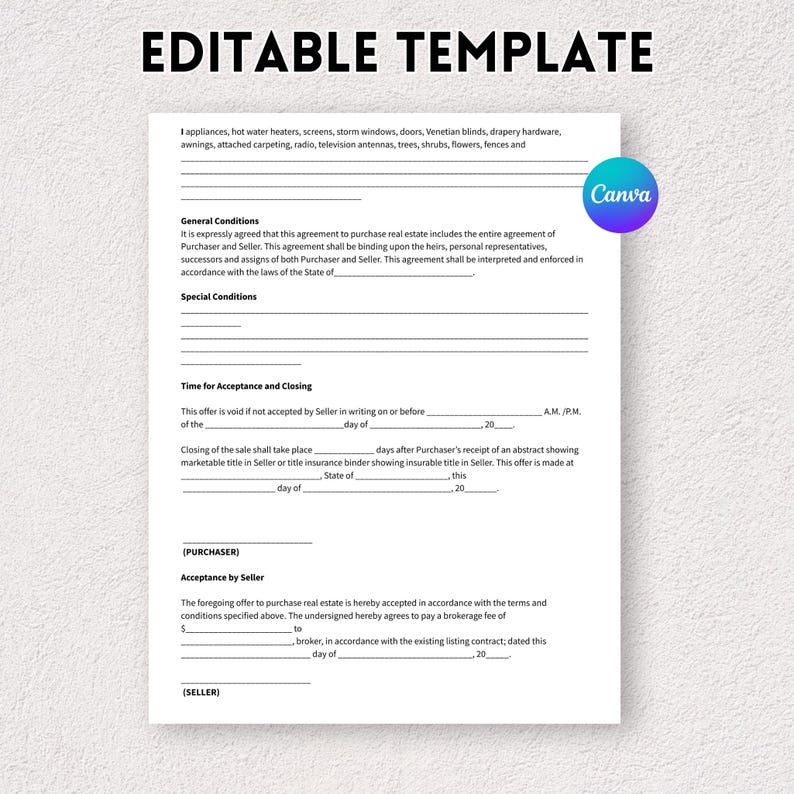Printable Purchase Agreement Template, Editable Purchase and Sale ...
