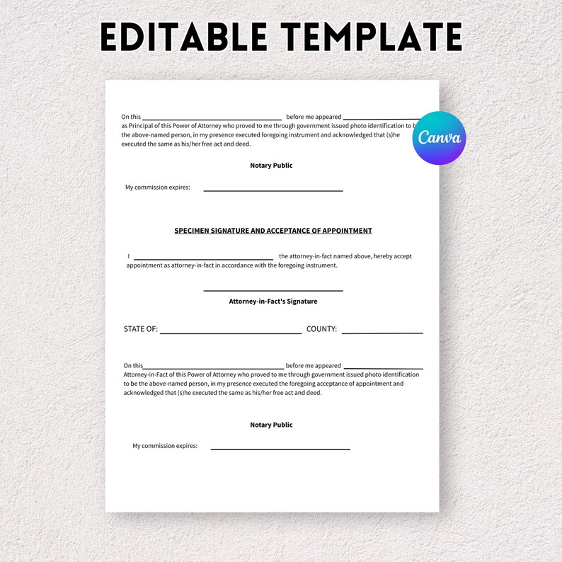 Printable Durable Power of Attorney Template, Durable Power of Attorney ...