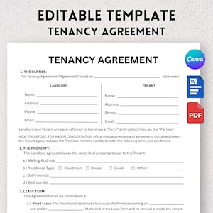 Simple Tenancy Agreement Template, Rental Agreement Printable, Tenancy Agreement Form, Tenancy Contract