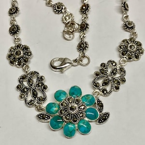 Showy Vintage Sterling Silver Marcasite Necklace