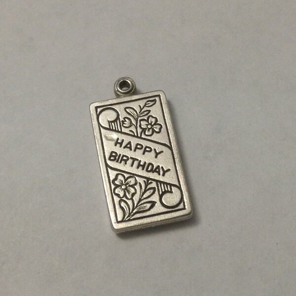 Vintage Happy Birthday Card Surprise Inside Moveable Sterling Silver Charm FREE SHIPPING