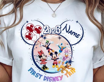 Custom First Disney Trip Shirt 2026, Personalized Disney Family Vacation Shirt, Matching Disney World Outfit for Kids and Adults