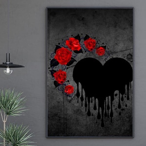 Gothic Schwarzes Herz & Rosen Print: Dunkel Romantische Kunst (Digitaler Download A2 Format)