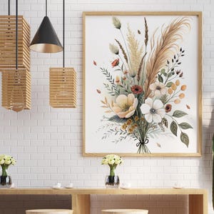 Wildflowers Print Set of 3, Watercolor Flower Gallery Wall Set, Boho Botanical 3 Piece Wall Art, Neutral Floral Poster, Minimalist Bouquet
