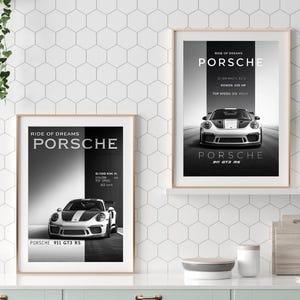 Porsche 911 GT3 RS Poster Set of 2 – Monochrome Sports Car Wall Art | Ride of Dreams Automotive Prints