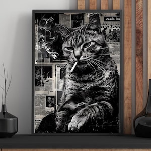 Cat Wall Art Retro cat Print, Kitchen Wall Art, vintage cat poster, unique wall art, Gift idea  black cat modern wall art funny cat