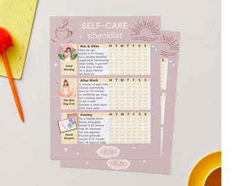 Self Care Checklist - Fast Digital Download | Printable Wellness Planner for Women | Busy Mom Routine Tracker | Water, Mood, Gratitude PDF