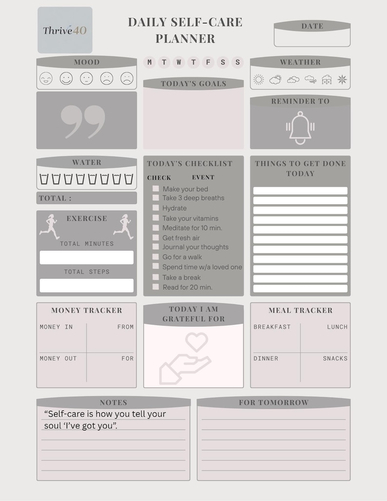 Self Care Checklist | Printable Wellness Planner for Women Over 40 | Busy Mom Routine Tracker | Fitness, Water, Mood, Gratitude PDF image 2