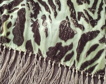 Silk cut velvet scarf with fringe