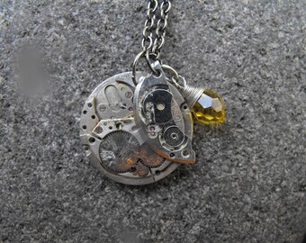 Steampunk old watch necklase