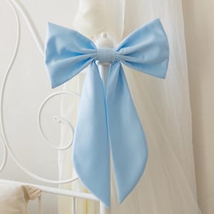 Wedding chair bow, Satin pew bow blue, Pew bow for church wedding, Pew bow dusty blue,Ceremony chair bow,Church pew bow,Wedding chair ribbon