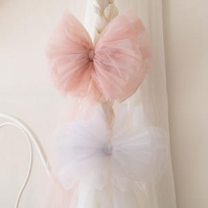 Wedding chair bow tulle, Tulle pew bow, Ceremony chair decor, Baby shower bow decor, Formal wedding decor, Church pew wedding decorations