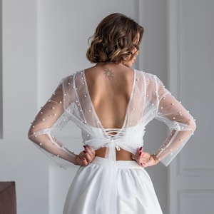 Braut Perlen Bolero, Hochzeit Tüll Bolero für Braut schiere, Braut tüll wrap, Hochzeit abdecken lange Ärmel, Perle Topper, Kleid-Overlay