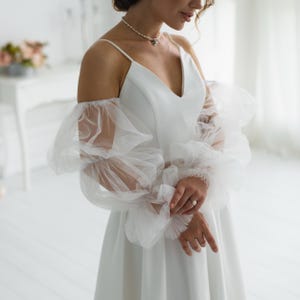 Mangas removíveis para vestido de noiva, Mangas bufantes para noiva, Mangas removíveis para vestido de noiva, Mangas ombro a ombro, Manga sem alças para vestido