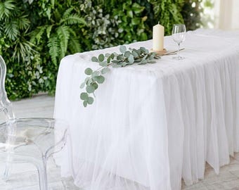 White Table Cloth with Skirt, Tulle Table Skirt, Lavander Tulle Tablecloth, Tutu Bridal Table Decor, Sweetheart Table Cloth