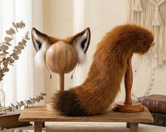 Cosplay Animal Costume, Faux Fur Fox Nick Ears and Tail Set