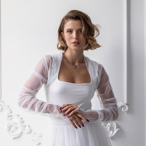 Tulle bridal topper, Tulle long sleeve top, Shoulder cover for wedding dress, Tulle cover up, Wedding bolero long sleeve, Tulle bridal shrug