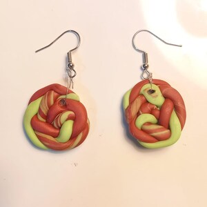 Fun pink and green twisted clay earrings