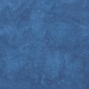 May include: A blue fabric with a repeating pattern of small, interconnected hexagons. The pattern is a darker shade of blue than the background, creating a subtle contrast and texture. The overall effect is a modern, geometric design.