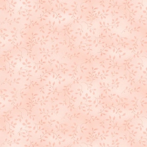 May include: A seamless fabric pattern featuring a soft peach background with delicate, light brown leafy vines. The design is a repeating pattern of small leaves and winding stems, creating a subtle, natural texture. The overall effect is gentle and inviting.