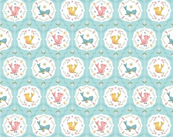 Tweeting Blue, Poppie Cotton, Finding Wonder, Sheri McCulley, Quilting Fabric, Birds