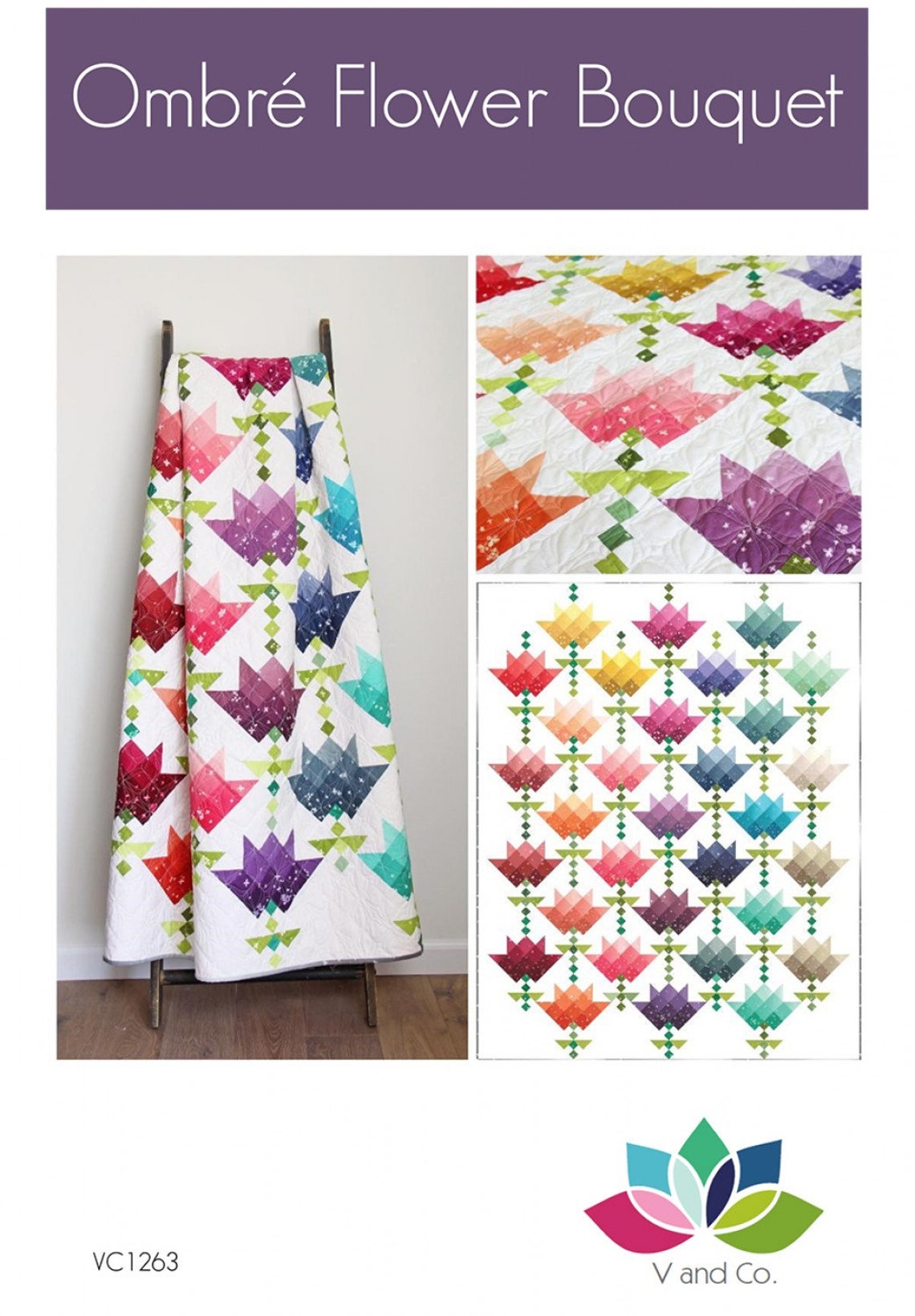 Ombre Flower Bouquet Quilt Pattern 56 X 70 V and Co. Jelly Etsy