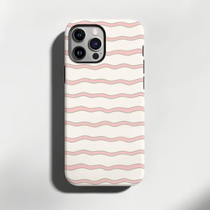 Pink and Green Wavy Stripes Cell Phone Case | iPhone Case | Wireless Charging | Modern Design | Stripes | Tough Case | Christmas Gift