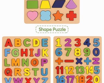 Montessori Holz Puzzle Brett | Alphabet, Zahl