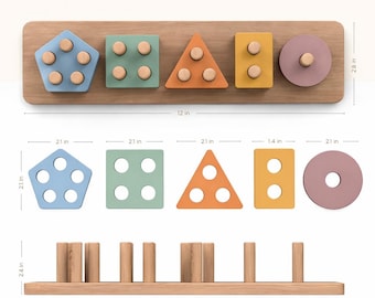 Montessori Wooden Shape Sorter Toy | Stacking & Sorting, Natural Wood