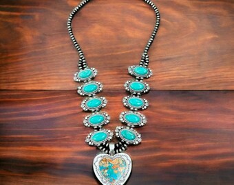 Natural Turquoise Squash Blossom Statement Set *Native