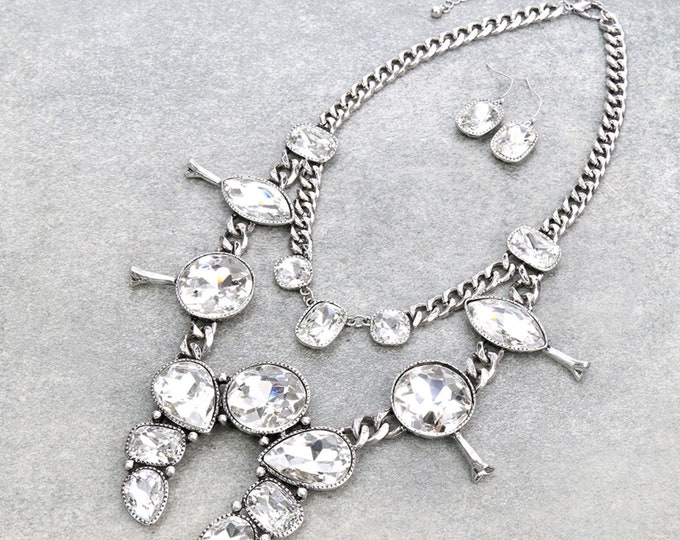 Crystal Squash Blossom Necklace Rhinestone Necklace Western Jewelry