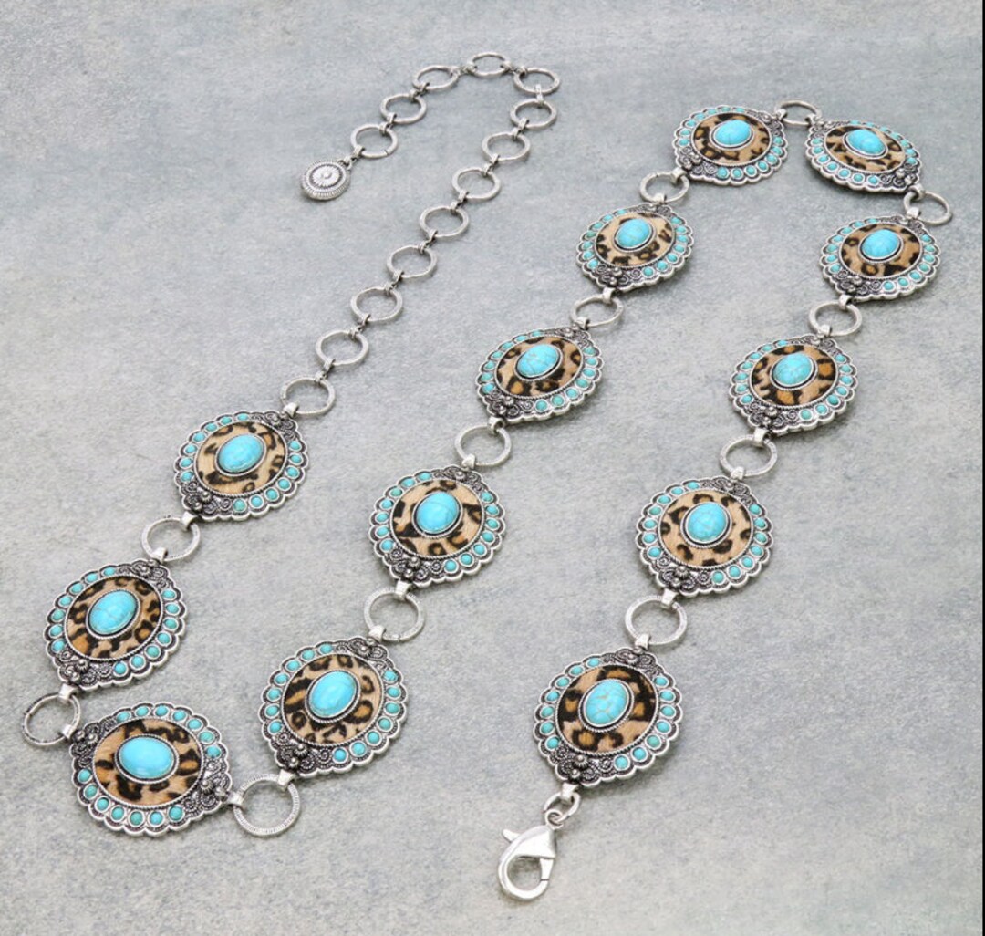 Western Concho Belt With Leather & Turquoise S/M Etsy