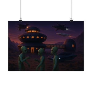 Alien Encounter Matte Poster, Sci-Fi Decor, Unique Wall Art, Space Theme, Gift for Space Lovers