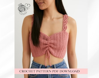 Patrón de top de ganchillo, patrón fácil para blusa de ganchillo, patrón de top corto de ganchillo, top de verano fácil para principiantes, descarga en PDF