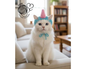 Cat Unicorn Hat Crochet Pattern, Easy Hat Crochet Pattern for Cats and Kittens, Beginner Friendly, cat hat crochet pattern, pet crochet