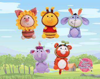 5 In 1 bear pooh, piglet, donkey and tigger crochet pattern, pooh teddy tiger toy, amigurumi toys, pig pattern english, donkey crochet