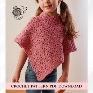 Kids Poncho Crochet Pattern, Easy Crochet Pattern, Beginner Crochet, Crochet Poncho, Crochet Scarf, Poncho Pattern, Cardigan Pattern