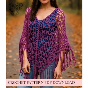 Poncho Crochet Pattern, Easy Crochet Pattern, Beginner Crochet, Crochet Poncho, Crochet Scarf, Poncho Pattern, Cardigan Pattern, Sweater pdf