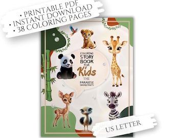 Páginas para colorear e historias basadas en la fe para niños / Animales del paraíso / Imprimibles cristianos para la escuela dominical / PDF de EE. UU.
