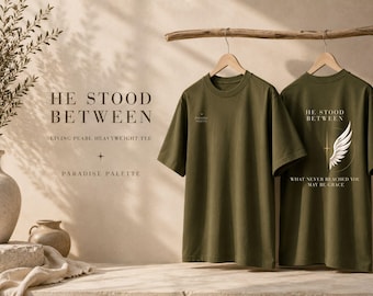 Han stod mellan kristen skjorta, Shaka Wear Graphic Tee, kristen herrskjorta, tung tro-T-shirt, nådskjorta