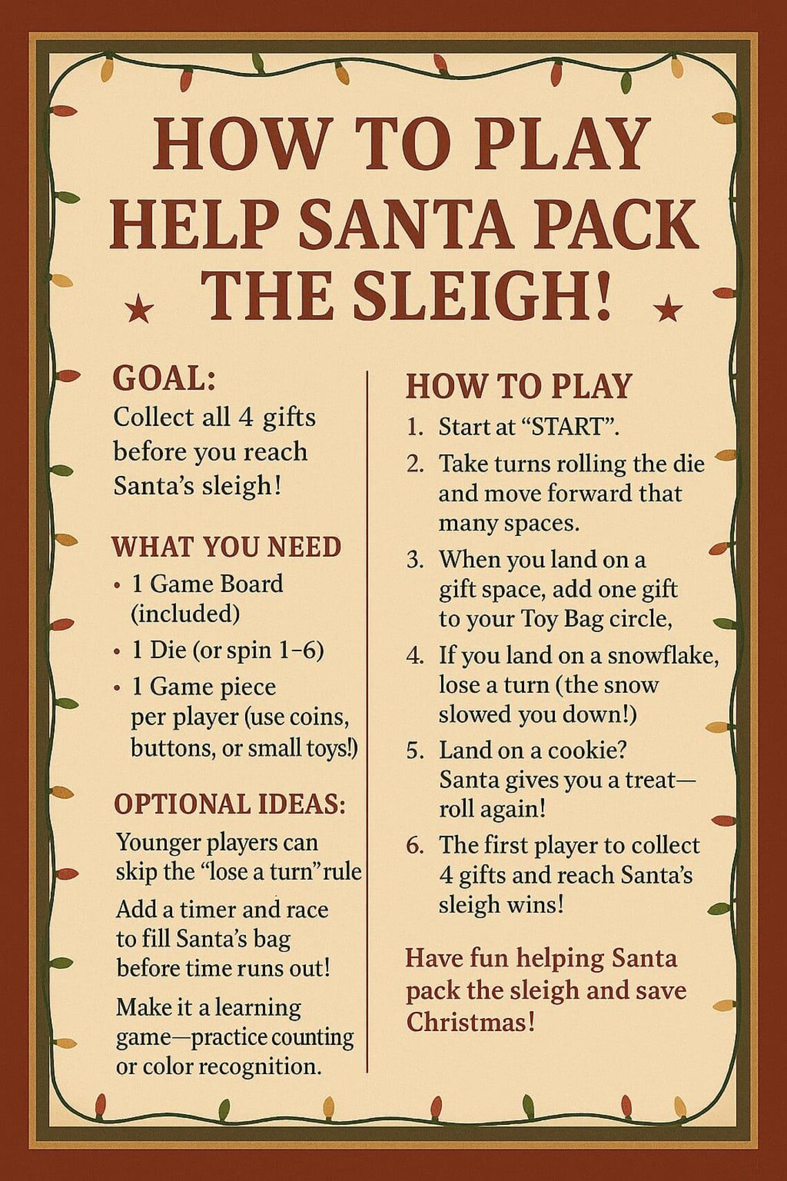 Help Santa Pack the Sleigh Christmas Game, Printable Holiday Fun (PDF ...